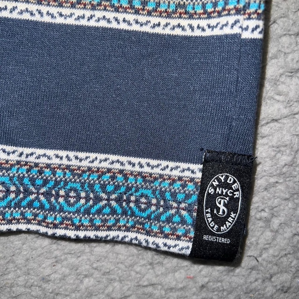 Todd Snyder T Shirt Men's Sz L Blue/Teal Striped Aztec Knit Made in Portugal Tee - Picture 4 of 9